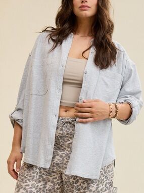 Aerie Lumber Jane Fleece Shacket Gray Button Front Cozy Oversized Size Large